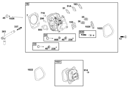 Cylinder Head Group Diagram and Parts List for 106232-0286-H5 100000 - 19Z999 Briggs and Stratton Engine